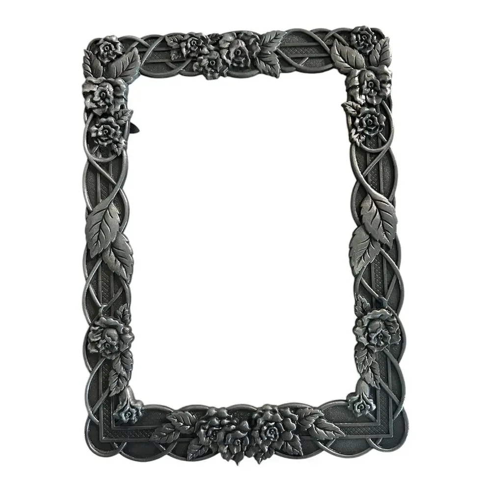 Metal Floral rose frame vintage art photo picture display silver French romantic